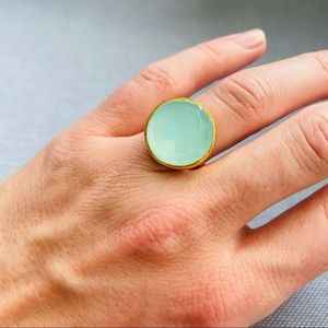 Round Aqua Chalcedony Faceted Statement Ring